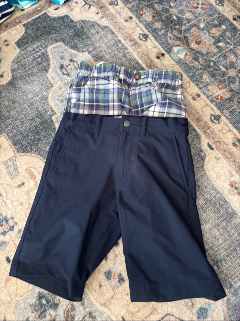 Crewcuts Navy Shorts and carters plaid. Size 7